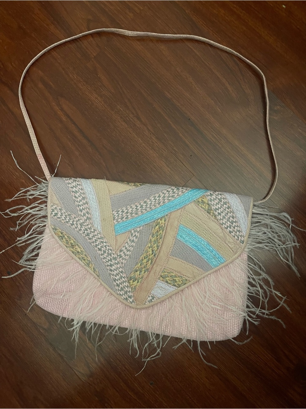 Woven Feather Bag in Blush Pink and Pastel Accents